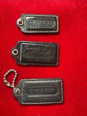 Coach 3 Black Leather Tag Keychain Hardware
